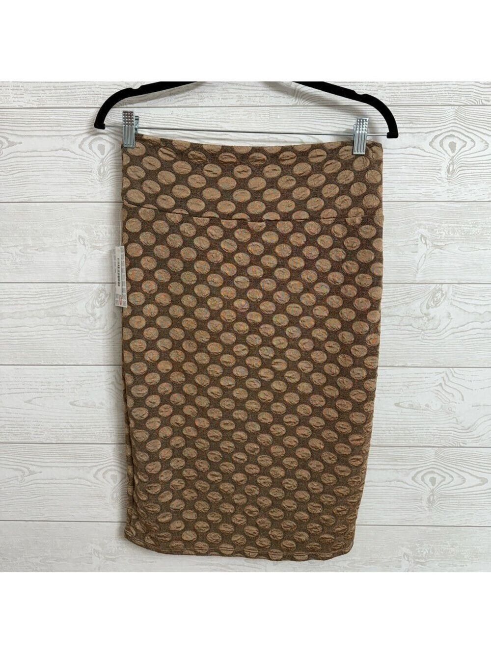 LulaRoe Cassie Women’s Tan & Brown Stretch Pull-On Midi Skirt. Size S